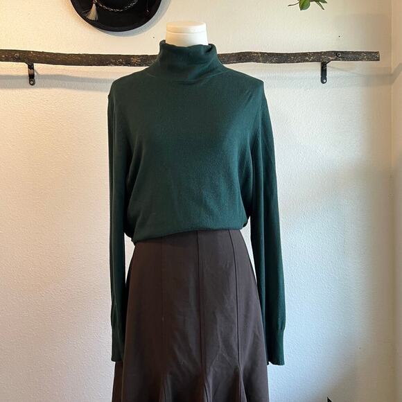 Ann Taylor Dark Green Soft Rayon Pullover Turtleneck Long Sleeve Top Size Large - Picture 1 of 10
